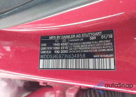 2018 Mercedes-Benz Cla 250 z USA, uszkodzony, nr VIN WDDSJ4EB7JN634858